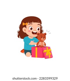 little kid opening gift box and feel happy