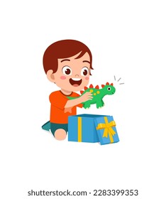 little kid opening gift box and feel happy