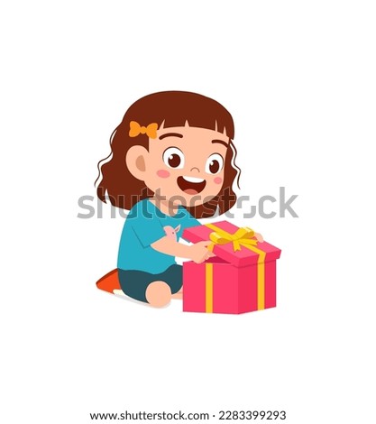 little kid opening gift box and feel happy