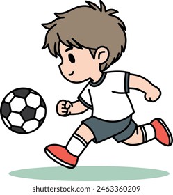 Little kid plasying soccer illustration