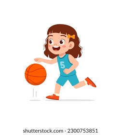 little kid play basketball and feel happy
