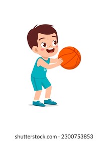 little kid play basketball and feel happy