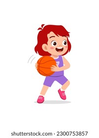 little kid play basketball and feel happy