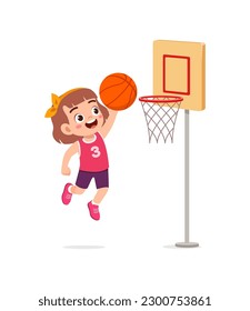 little kid play basketball and feel happy