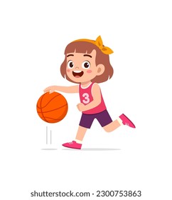 little kid play basketball and feel happy