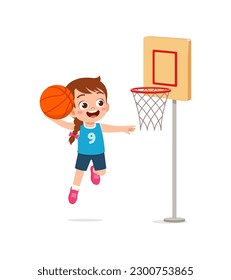 little kid play basketball and feel happy