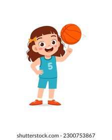 little kid play basketball and feel happy