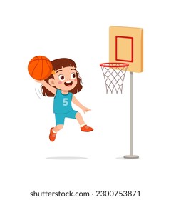 little kid play basketball and feel happy