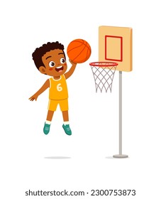 little kid play basketball and feel happy