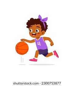 little kid play basketball and feel happy