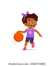 little kid play basketball and feel happy