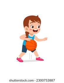 little kid play basketball and feel happy