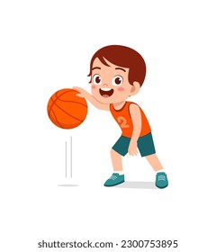 little kid play basketball and feel happy