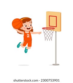 little kid play basketball and feel happy