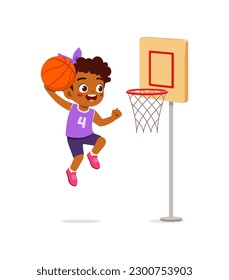 little kid play basketball and feel happy