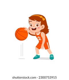 little kid play basketball and feel happy