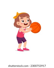 little kid play basketball and feel happy