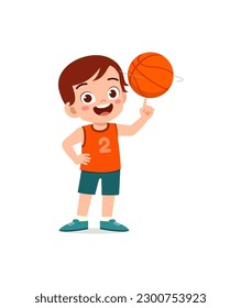 little kid play basketball and feel happy