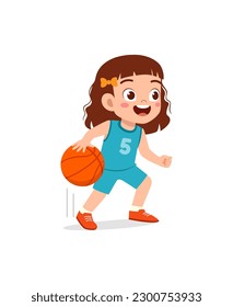 little kid play basketball and feel happy