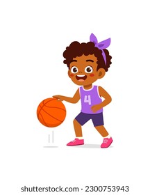 little kid play basketball and feel happy