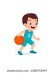 little kid play basketball and feel happy