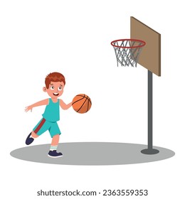little kid play basketball and feel happy.