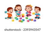little kid play block brick with friend