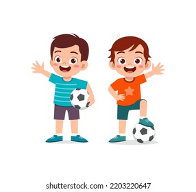 little kid play football together with friend