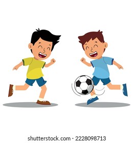 little kid play football together with friend.