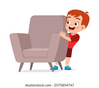 little kid play hide and seek and hiding behind chair