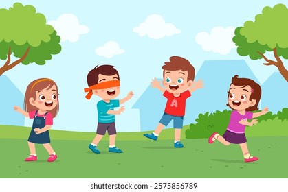little kid play hide and seek with friend and feel happy