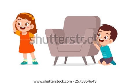 little kid play hide and seek with friend and feel happy
