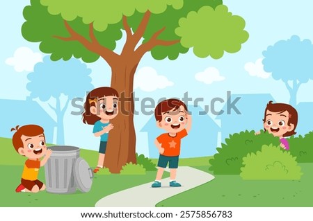 little kid play hide and seek with friend and feel happy
