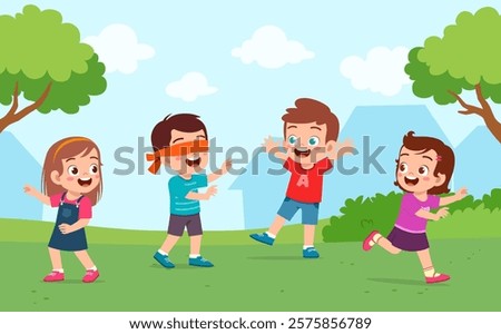 little kid play hide and seek with friend and feel happy