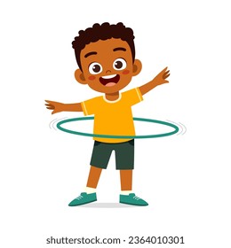 little kid play hula hoop and feel happy