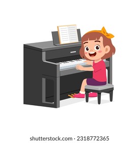 little kid play piano and feeling happy