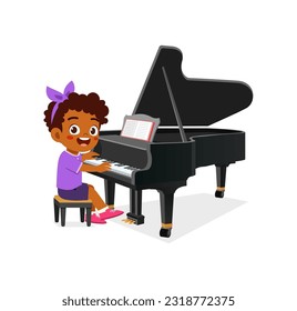 little kid play piano and feeling happy