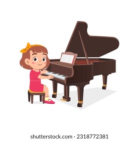 little kid play piano and feeling happy