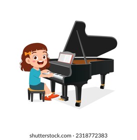 little kid play piano and feeling happy