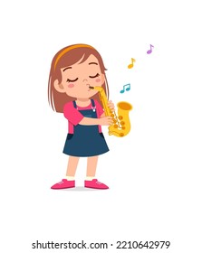 little kid play saxophone and feel happy