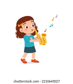 little kid play saxophone and feel happy
