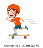 little kid play skatebord and feel happy