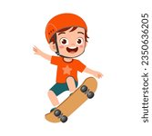 little kid play skatebord and feel happy