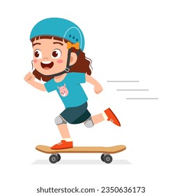 little kid play skatebord and feel happy