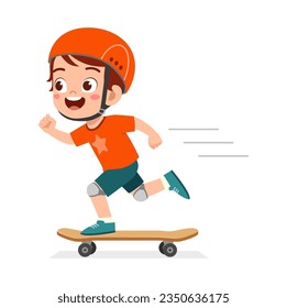 little kid play skatebord and feel happy