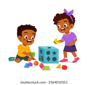 little kid play with sorting toy with friend