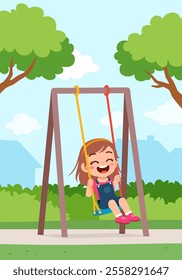 little kid play swing in the park