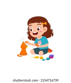 little kid play with toy clay plasticine