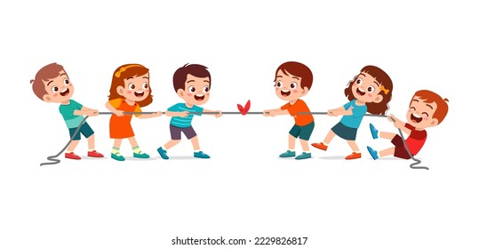 little kid play tug o war wit friend