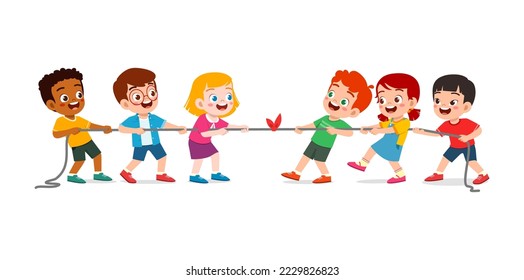 little kid play tug o war wit friend